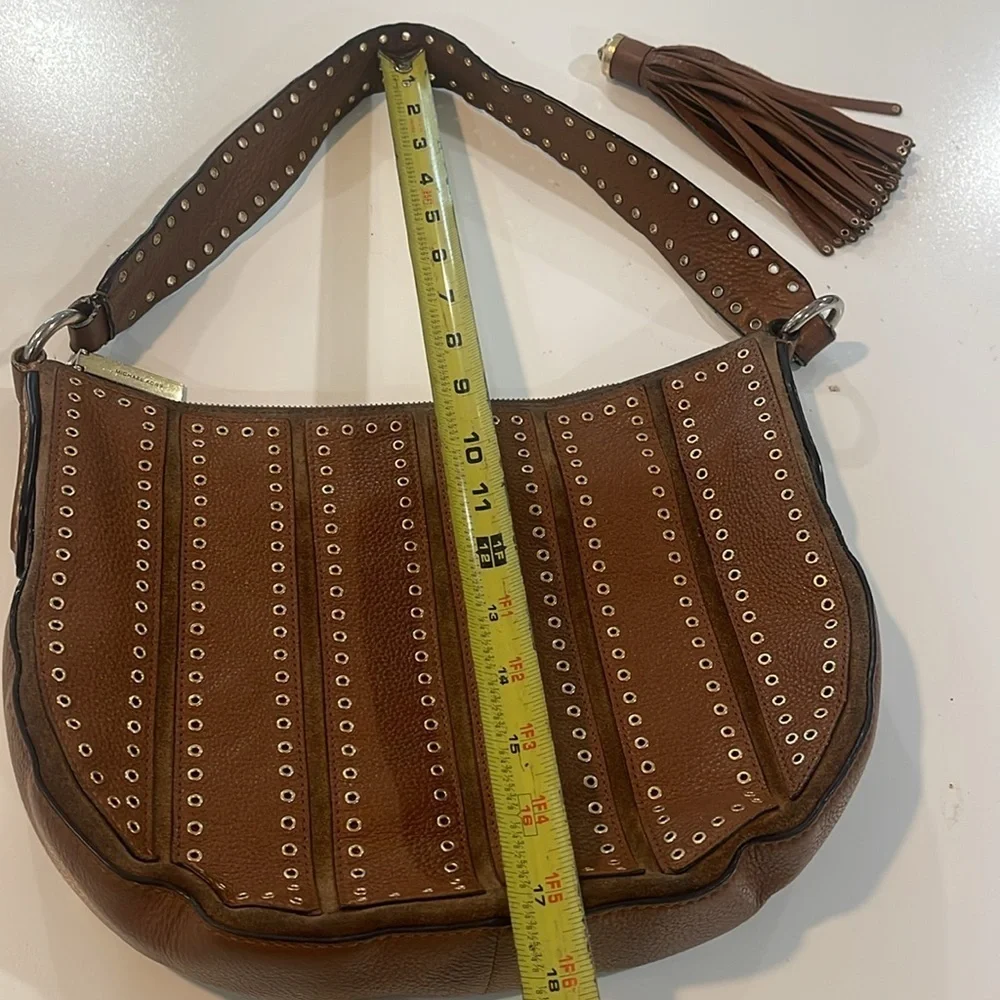 MK Michael Kors Brooklyn Grommet Leather Suede Hobo Crossbody Bag Caramel brown